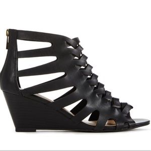 JustFab | Strappy Cutout Leather Wedge Sandals